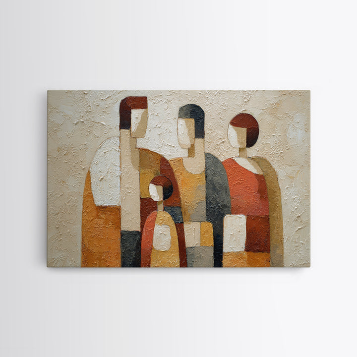 Abstract Family Figures Framed Canvas Print, Line Art, Living Room Decor, Oil Painting, Line, Portrait from Photo, LIN-3x2-100