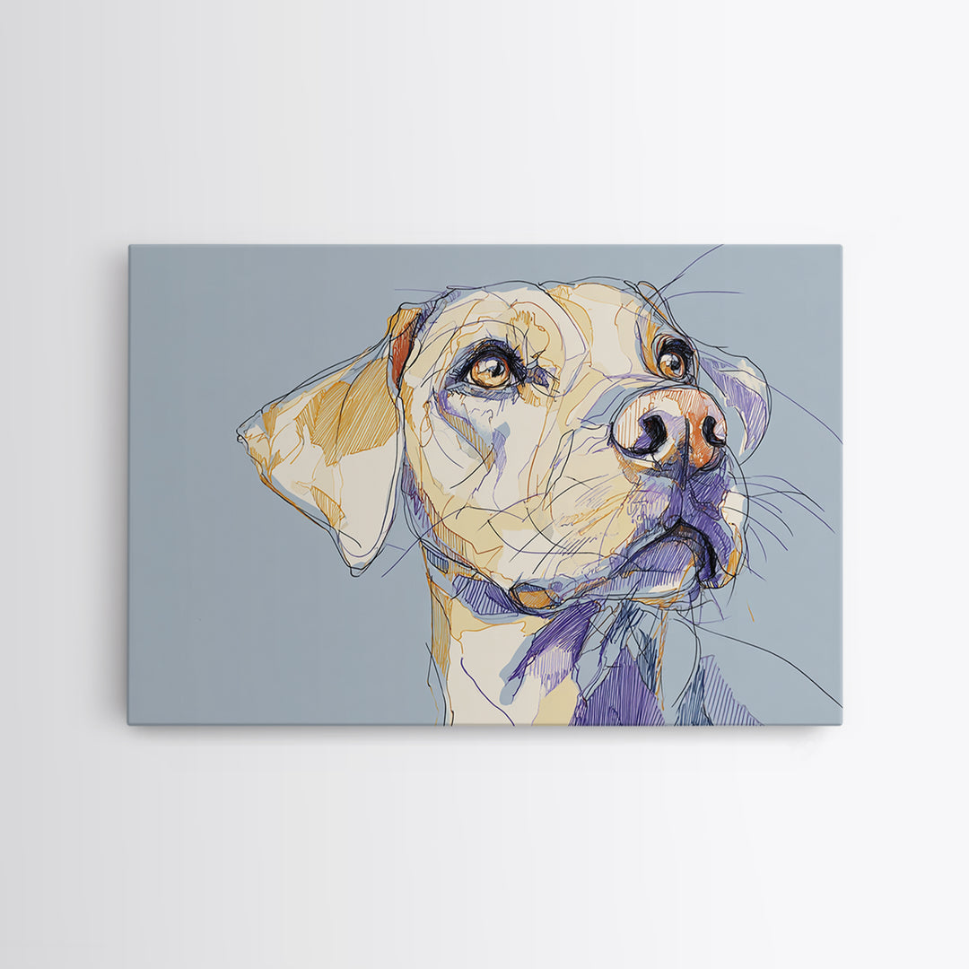 Continuous Line Dog Portrait Canvas Print, Line Art, Neutral Decor, Living Room Decor, Oil Painting, Line, Wall Decor, LIN-3x2-17