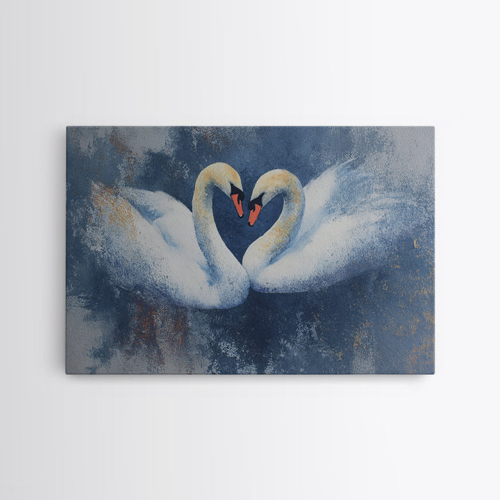 Two Swans Forming a Heart Shape Framed Canvas Print, Line Art, Statement Artwork, Living Room Decor, Abstract Art, Line, LIN-3x2-20