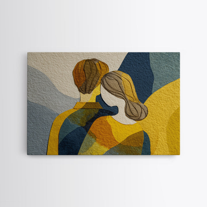 Single Line Couple Embracing Softly Canvas Print, Line Art, Minimalist Art, Living Room Decor, Fine Art, Line, Minimalist Decor, LIN-3x2-30