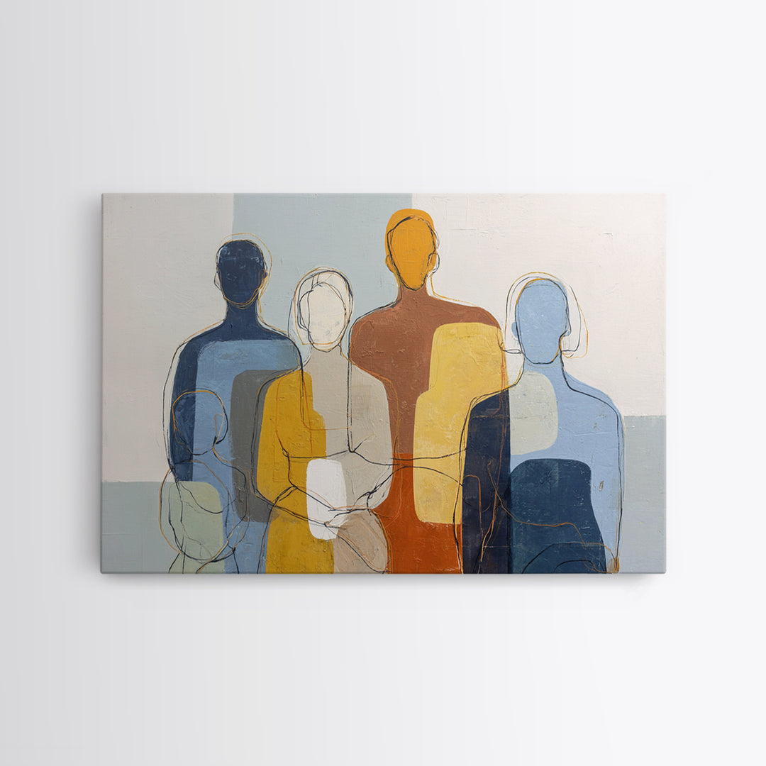 Abstract Family Figures Canvas Print, Line Art, Living Room Art, Living Room Decor, Oil Painting, Line, Art Print, LIN-3x2-4