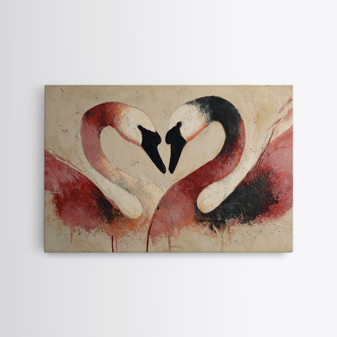 Two Swans Forming a Heart Shape Canvas Print, Line Art, Canvas Art, Living Room Decor, Fine Art, Line, Jesus Wall Art, LIN-3x2-68