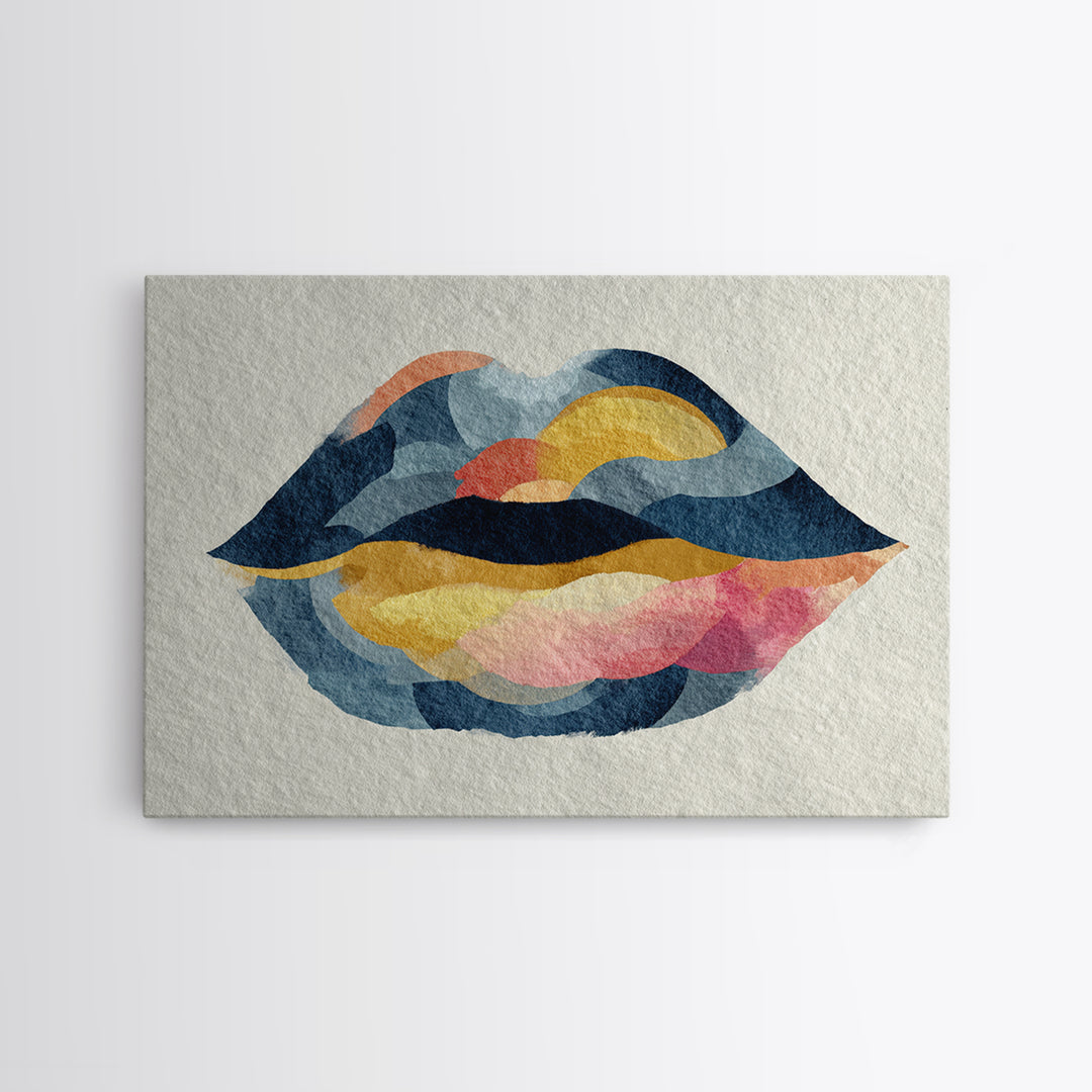 Abstract Lips and Hand Fashion Sketch Framed Canvas Print, Line Art, Bird Wall Art, Living Room Decor, Abstract Art, Line, LIN-3x2-70