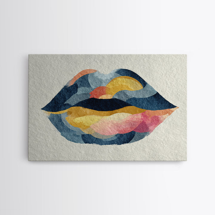 Abstract Lips and Hand Fashion Sketch Framed Canvas Print, Line Art, Bird Wall Art, Living Room Decor, Abstract Art, Line, LIN-3x2-70