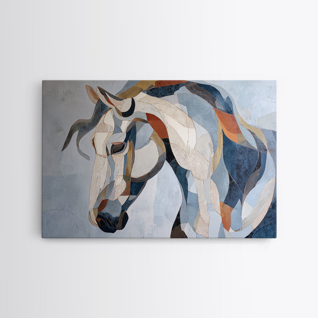 Abstract Horse Formed from Graceful Contour Framed Canvas Print, Line Art, Gallery Decor, Living Room Decor, Fine Art, Line, LIN-3x2-8