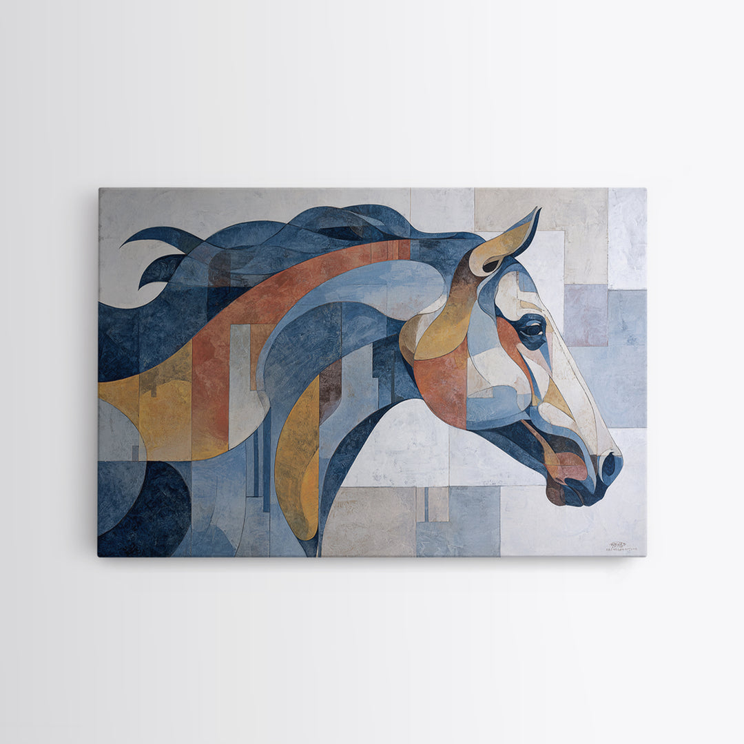 Abstract Horse Formed from Graceful Contour Framed Canvas Print, Line Art, Boho Wall Art, Living Room Decor, Abstract Art, Line, LIN-3x2-80