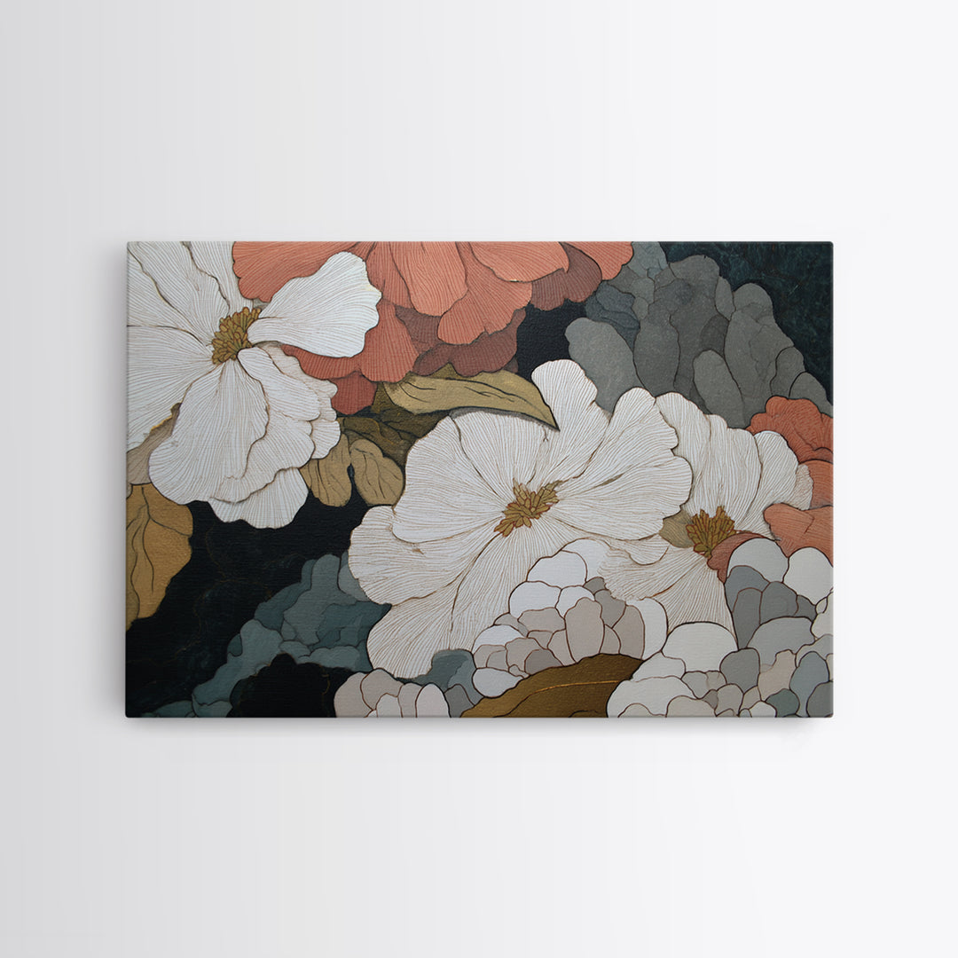 Abstract Vase and Flowers Canvas Print, Line Art, Modern Wall Art, Living Room Decor, Oil Painting, Line, Bird Wall Art, LIN-3x2-88