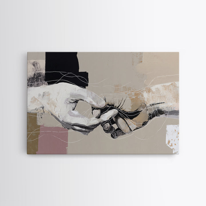 Two Hands Nearly Touching Framed Canvas Print, Line Art, Aesthetic Prints, Living Room Decor, Fine Art, Line, Wall Art, LIN-3x2-9