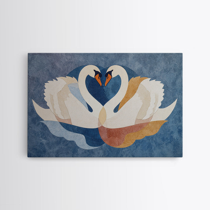 Two Swans Forming a Heart Shape Framed Canvas Print, Line Art, Boho Wall Decor, Living Room Decor, Abstract Art, Line, LIN-3x2-92
