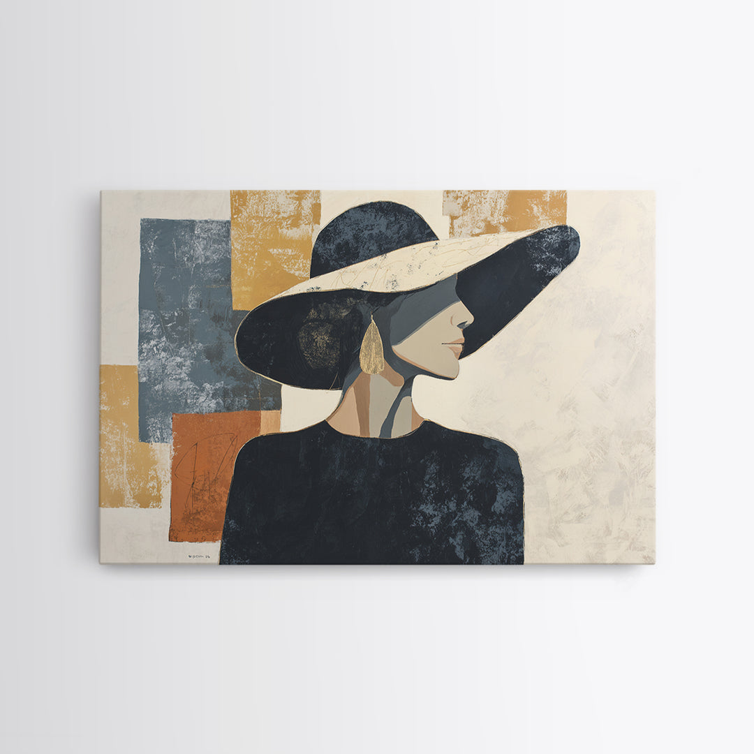 Line Drawing of a Woman Framed Canvas Print, Line Art, Gallery Wall Art, Living Room Decor, Oil Painting, Line, LIN-3x2-95