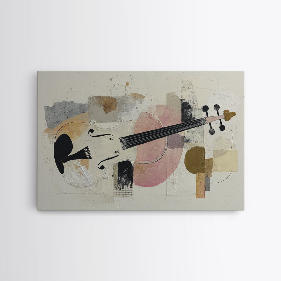 Single Line Violin and Bow Framed Canvas Print, Line Art, Portrait from Photo, Living Room Decor, Abstract Art, Line, LIN-3x2-99