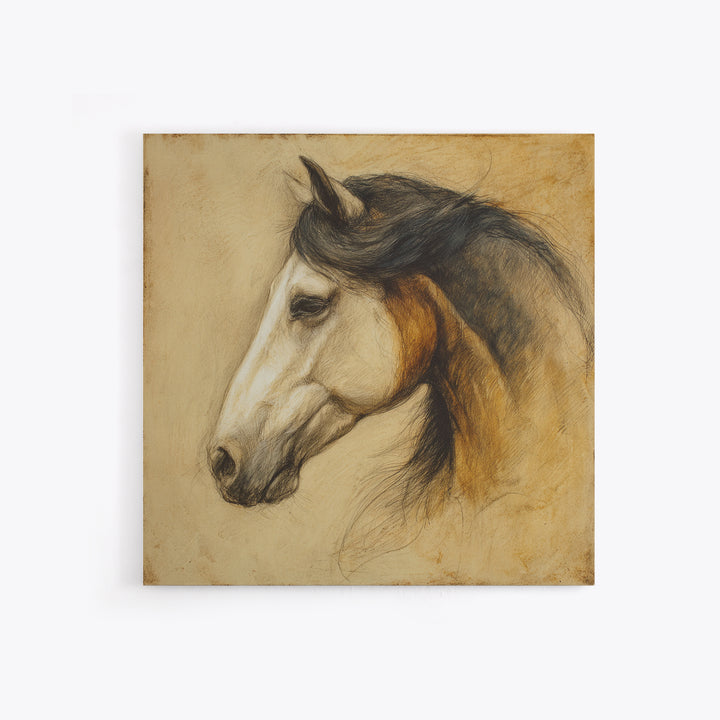 Contemporary Horse Portrait Canvas Print, Living Room Art, Boho Wall Art, Living Room Decor, Oil Painting, Living, LIR-1x1-10