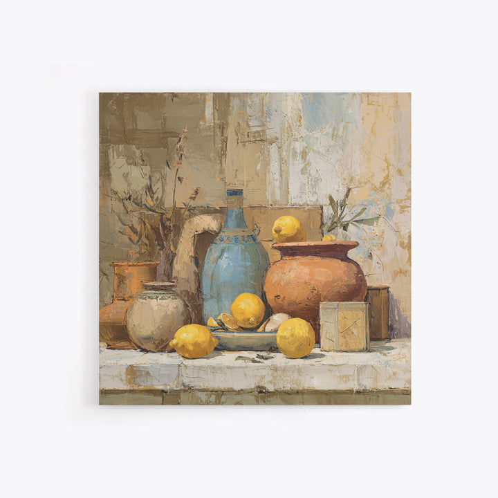 Warm Mediterranean Lemon Still Life Canvas Print, Living Room Art, Printable Art, Living Room Decor, Fine Art, Living, LIR-1x1-18