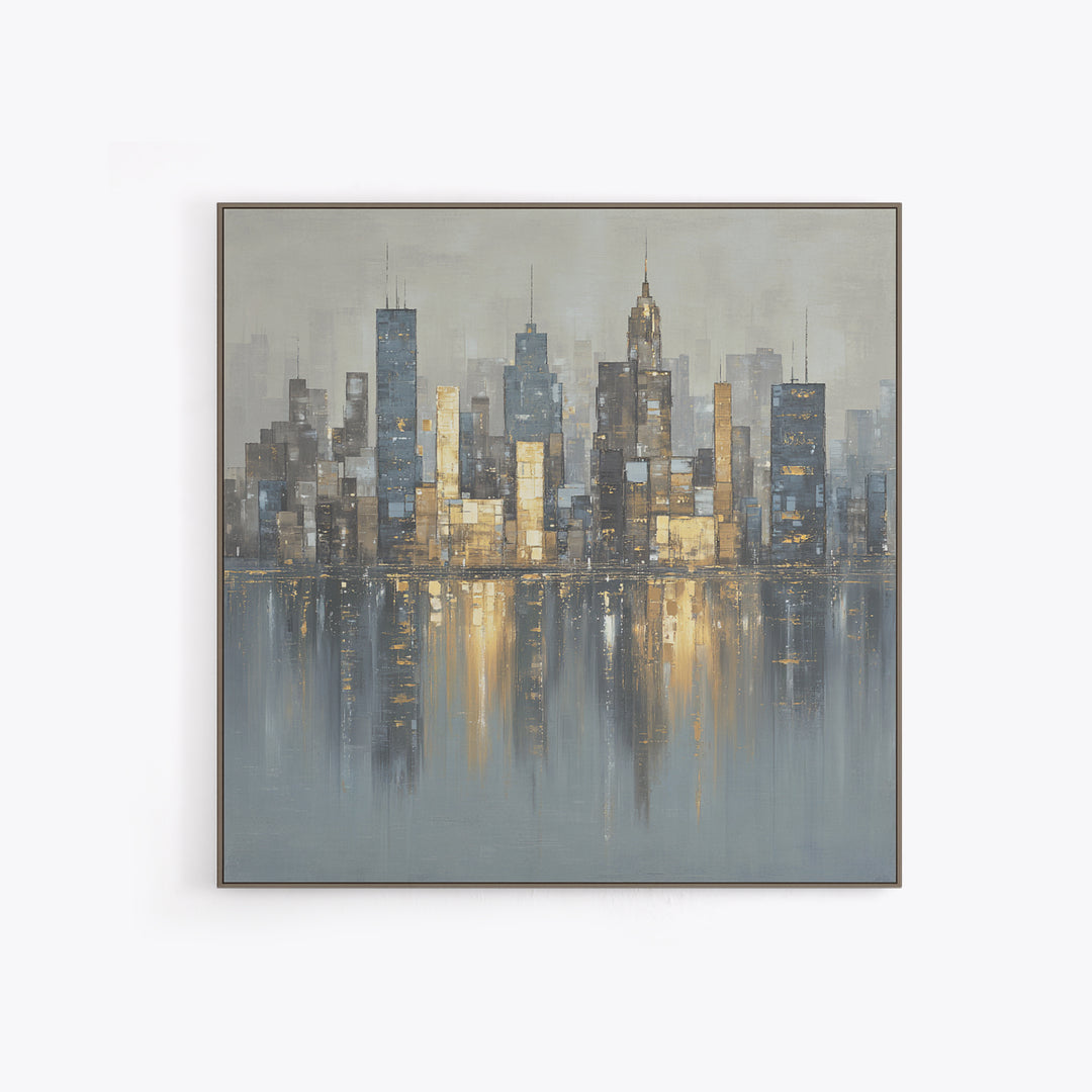 Modern City Skyline Framed Canvas Print, Living Room Art, Modern Wall Art, Living Room Decor, Fine Art, Living, LIR-1x1-70