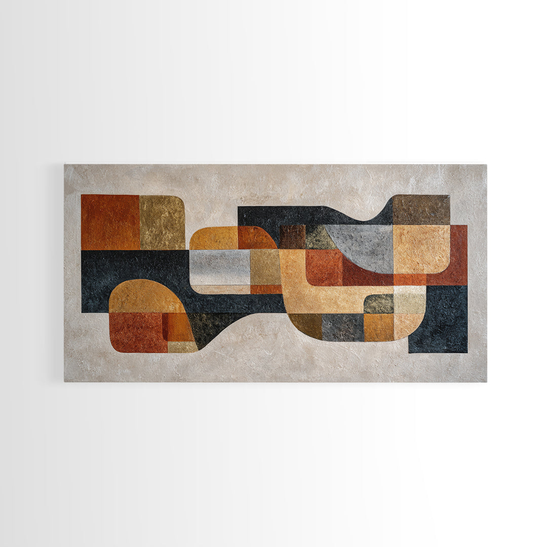 Mid Century Geometric Artwork Framed Canvas Print, Living Room Art, Living Room Decor, Fine Art, Living, Statement Artwork, LIR-2x1-100