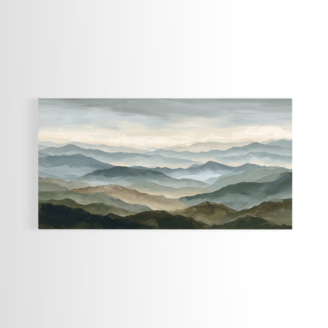 Classic Mountain Panorama for Cozy Interiors Framed Canvas Print, Living Room Art, Room Decor, Living Room Decor, Living, LIR-2x1-12