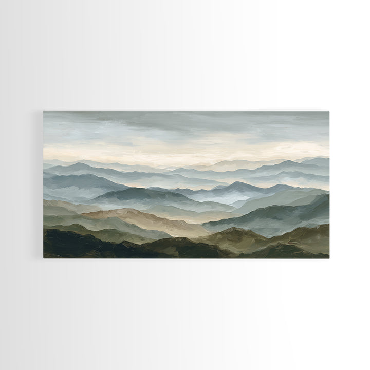 Classic Mountain Panorama for Cozy Interiors Framed Canvas Print, Living Room Art, Room Decor, Living Room Decor, Living, LIR-2x1-12