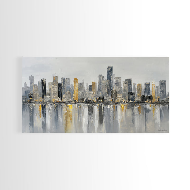 Modern City Skyline Framed Canvas Print, Living Room Art, Room Decor, Living Room Decor, Abstract Art, Living, Printable, LIR-2x1-18