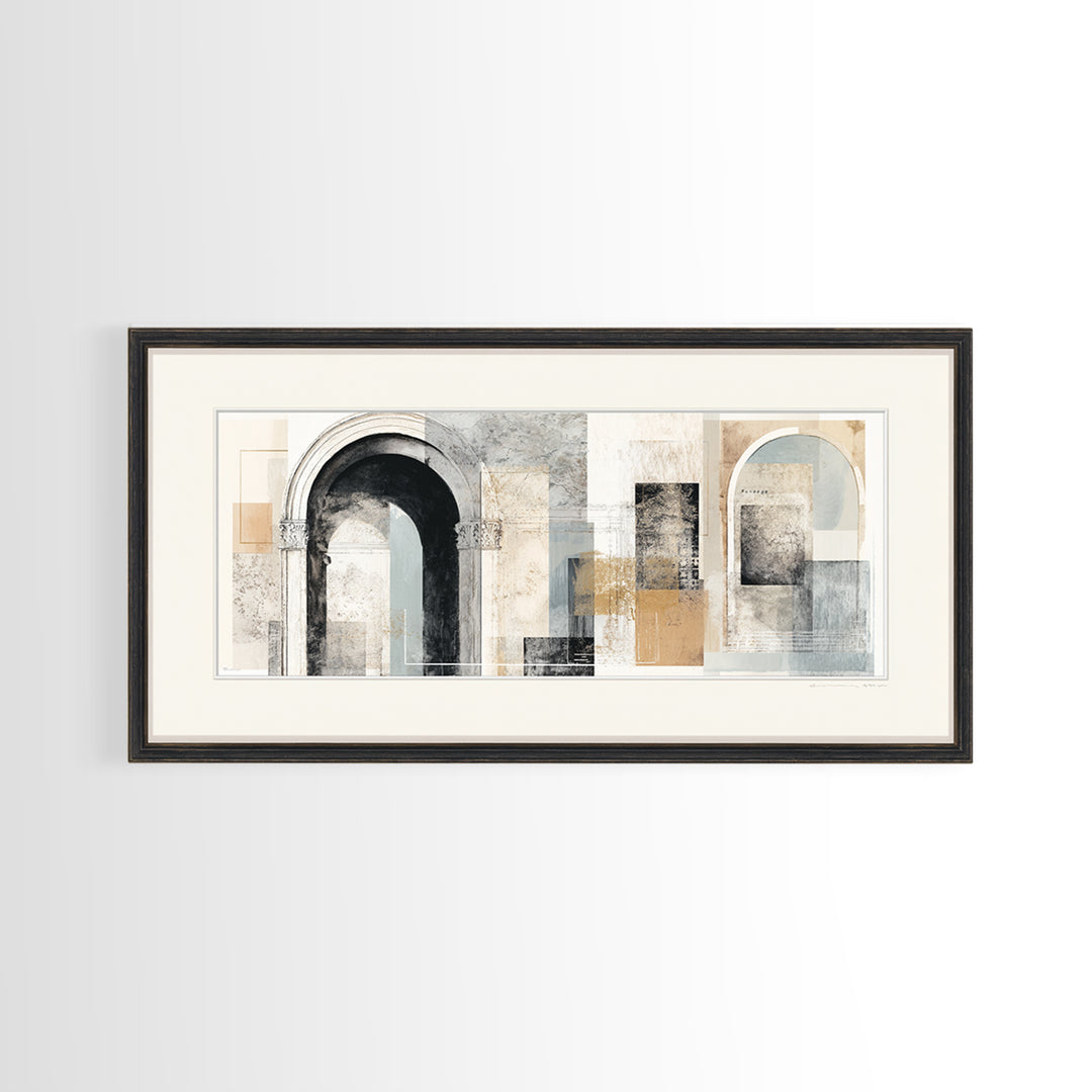 Black and White Architectural Arch Composition Framed Canvas Print, Living Room Art, Boho Decor, Living Room Decor, LIR-2x1-27