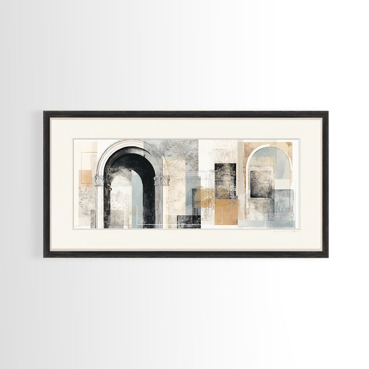Black and White Architectural Arch Composition Framed Canvas Print, Living Room Art, Boho Decor, Living Room Decor, LIR-2x1-27