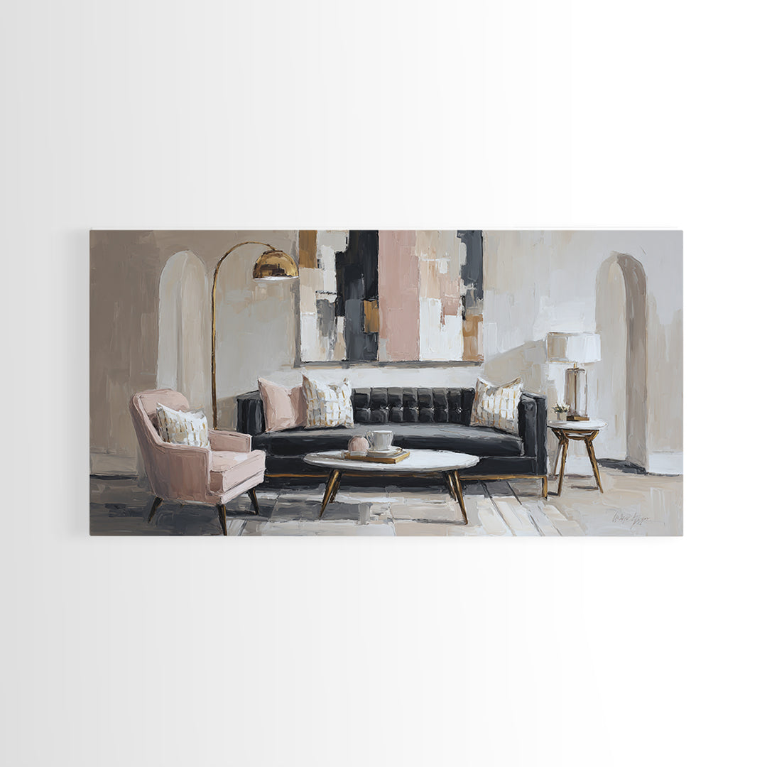Black and White Architectural Arch Composition Canvas Print, Living Room Art, Digital Wall Art, Living Room Decor, Living, LIR-2x1-3