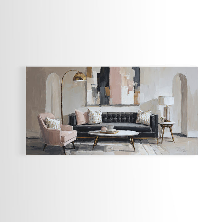 Black and White Architectural Arch Composition Canvas Print, Living Room Art, Digital Wall Art, Living Room Decor, Living, LIR-2x1-3
