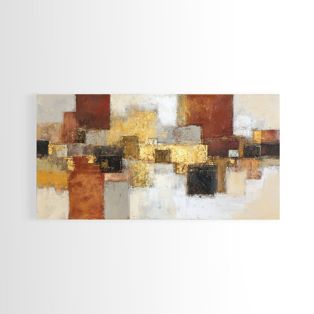 Gold Accented Abstract Brushwork Framed Canvas Print, Living Room Art, Living Room Decor, Abstract Art, Living, LIR-2x1-34