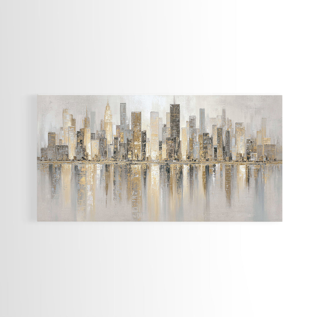 Modern City Skyline Framed Canvas Print, Living Room Art, Room Decor, Living Room Decor, Abstract Art, Living, Printable, LIR-2x1-42