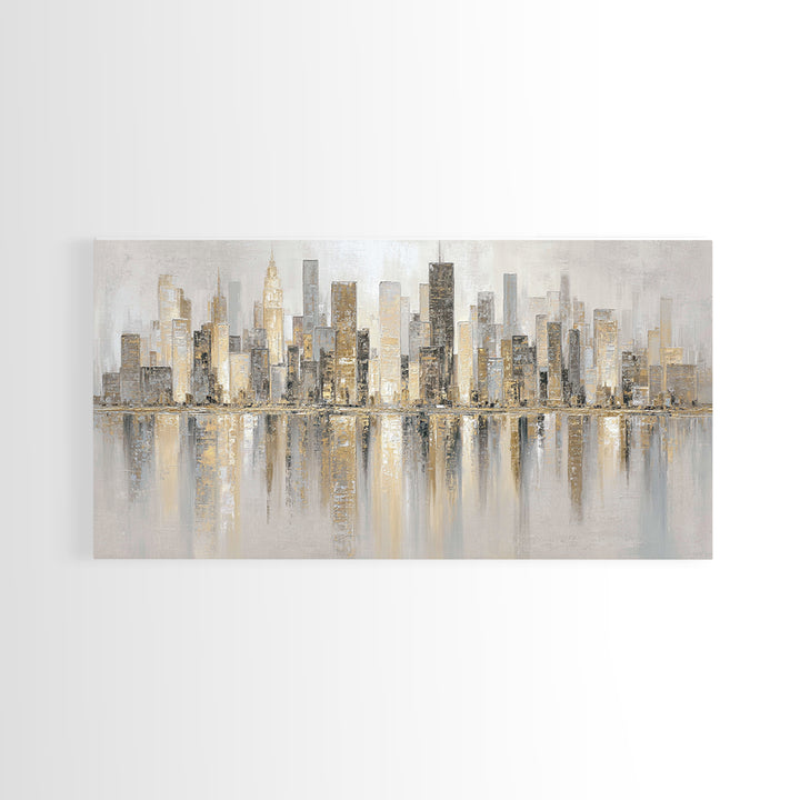 Modern City Skyline Framed Canvas Print, Living Room Art, Room Decor, Living Room Decor, Abstract Art, Living, Printable, LIR-2x1-42