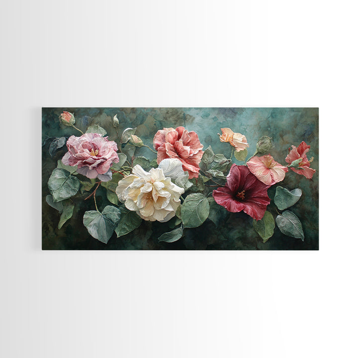 Botanical Vase Painting Canvas Print, Living Room Art, Printable, Living Room Decor, Oil Painting, Living, Printable Art, LIR-2x1-70