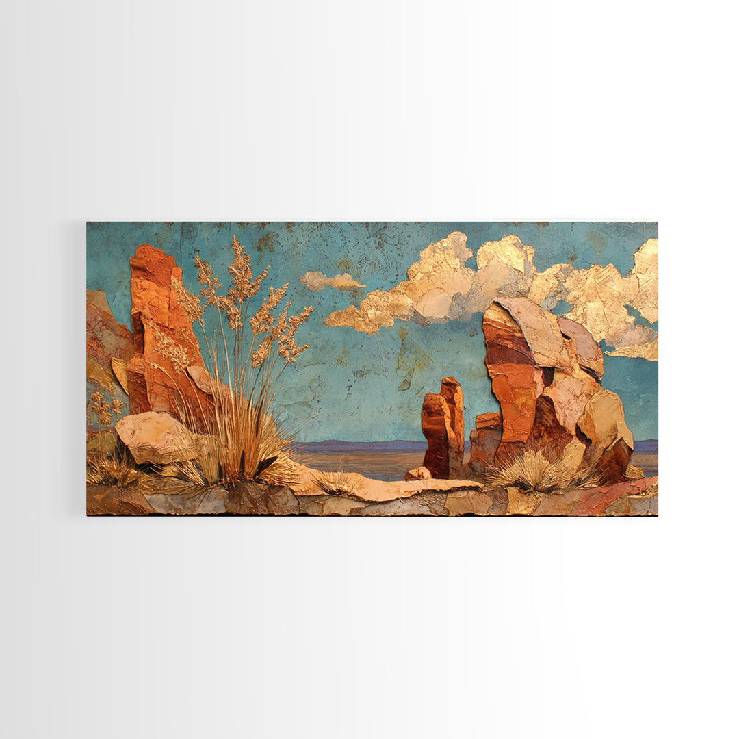 Earthy Desert Landscape Framed Canvas Print, Living Room Art, Apartment Decor, Living Room Decor, Oil Painting, Living, LIR-2x1-80