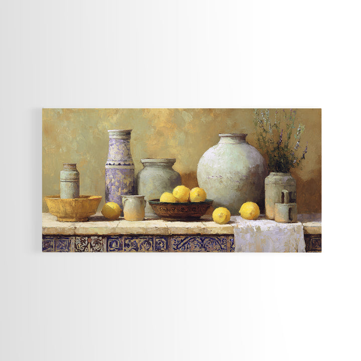 Warm Mediterranean Lemon Still Life Framed Canvas Print, Living Room Art, Art Print, Living Room Decor, Fine Art, Living, LIR-2x1-86