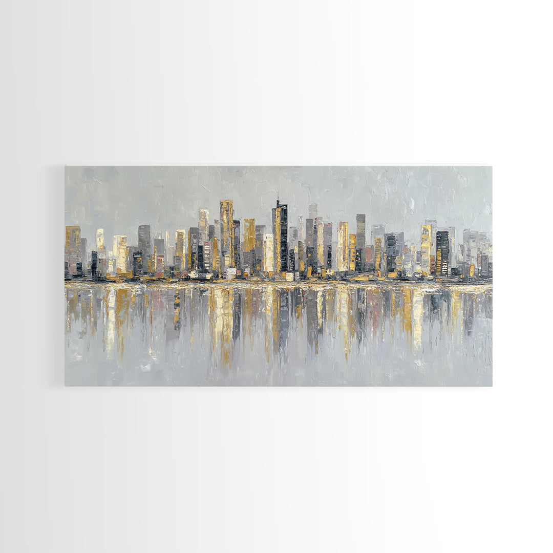 Modern City Skyline Framed Canvas Print, Living Room Art, Home, Living Room Decor, Living, Pet Portraits, Printable Art, LIR-2x1-90