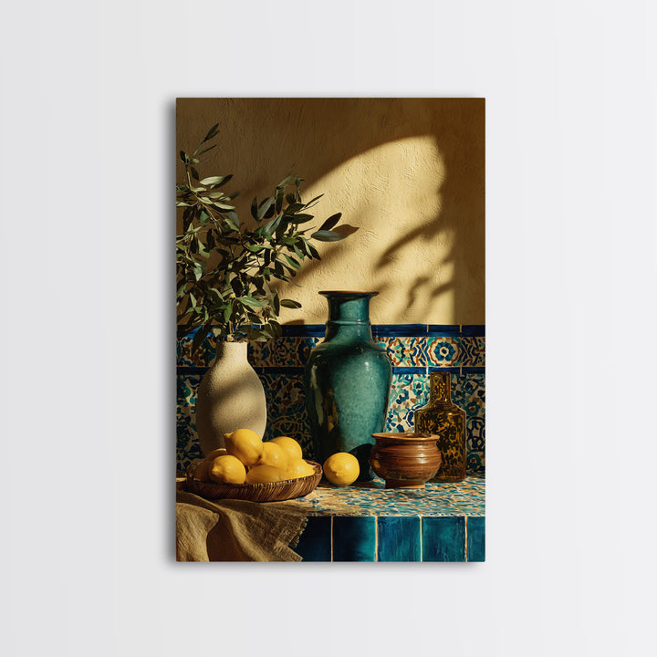 Warm Mediterranean Lemon Still Life Framed Canvas Print, Living Room Art, Living Room Decor, Abstract Art, Living, LIR-2x3-26