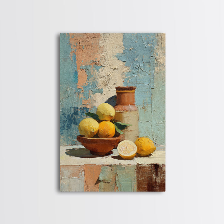 Warm Mediterranean Lemon Still Life Canvas Print, Living Room Art, Wall Decor, Living Room Decor, Living, Abstract Art, LIR-2x3-50