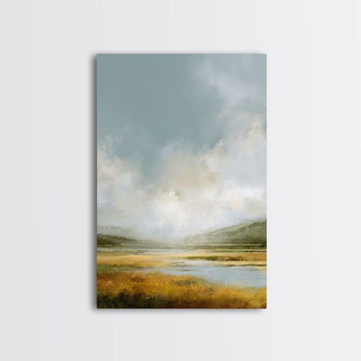 Large Cloudscape with Gentle Movement Framed Canvas Print, Living Room Art, Home, Living Room Decor, Oil Painting, Living, LIR-2x3-51