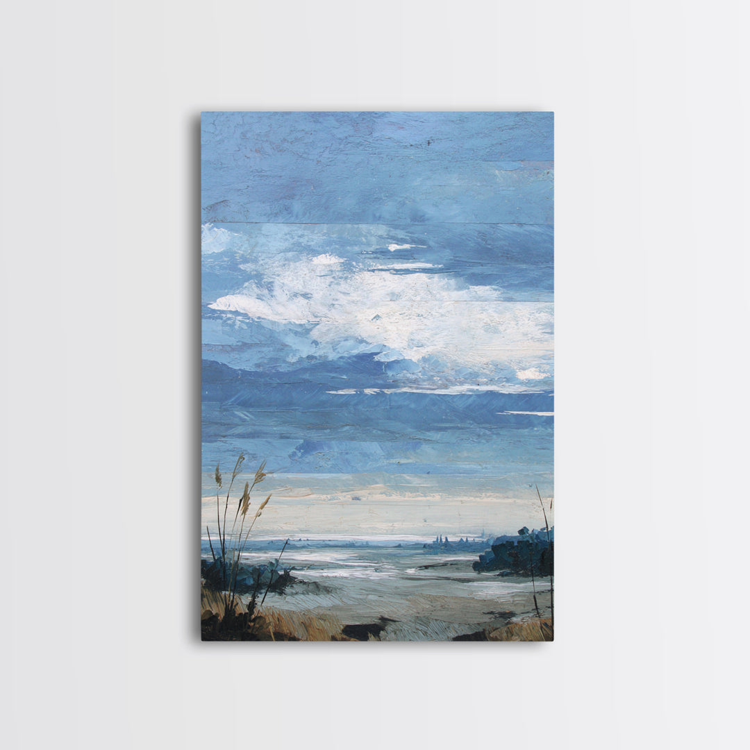 Modern Landscape with Expansive Calm Sky Framed Canvas Print, Living Room Art, Art Nouveau, Living Room Decor, Fine Art, Living, LIR-2x3-59