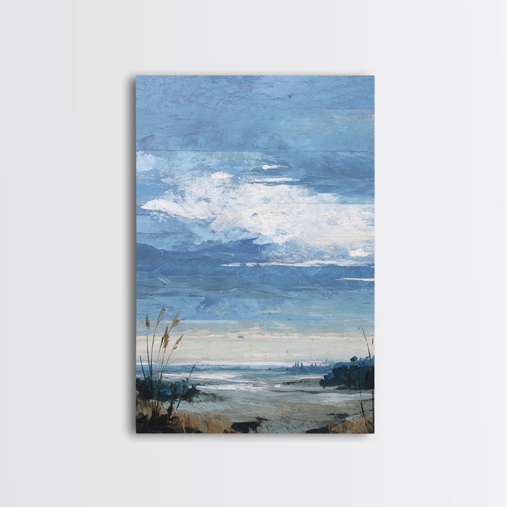 Modern Landscape with Expansive Calm Sky Framed Canvas Print, Living Room Art, Art Nouveau, Living Room Decor, Fine Art, Living, LIR-2x3-59