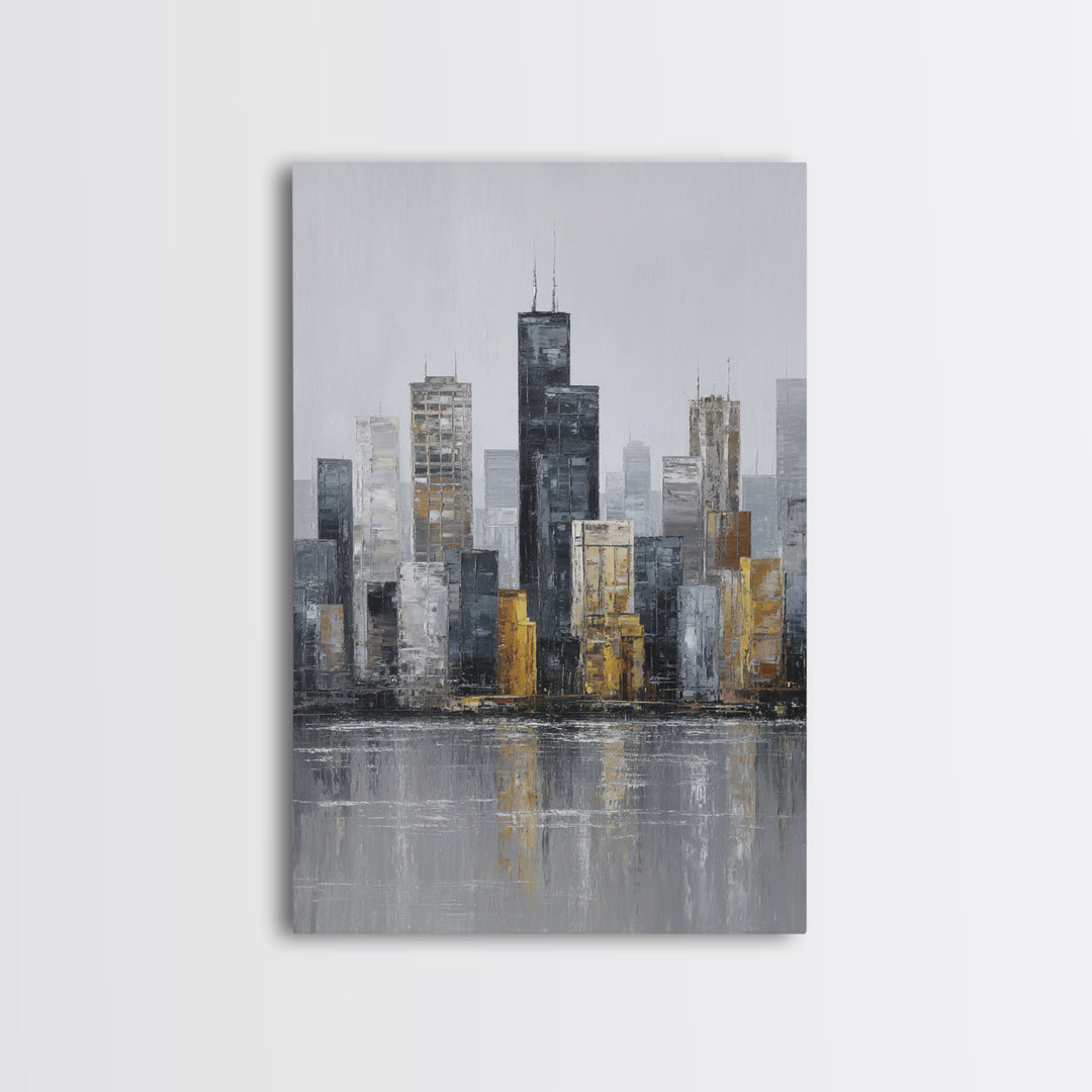 Modern City Skyline Framed Canvas Print, Living Room Art, Minimalist Decor, Living Room Decor, Fine Art, Living, LIR-2x3-6