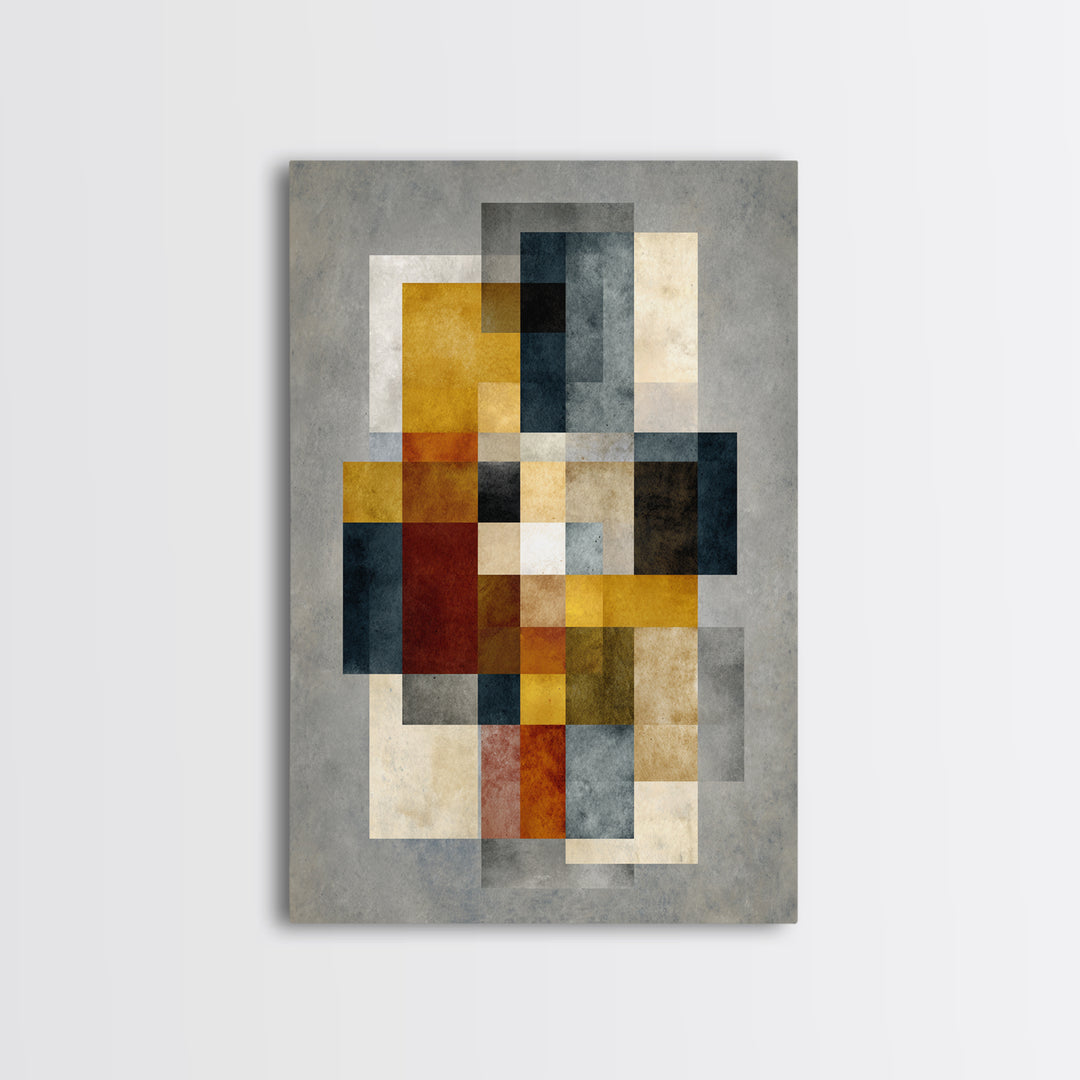 Mid Century Geometric Artwork Framed Canvas Print, Living Room Art, Digital Prints, Living Room Decor, Abstract Art, Living, LIR-2x3-64
