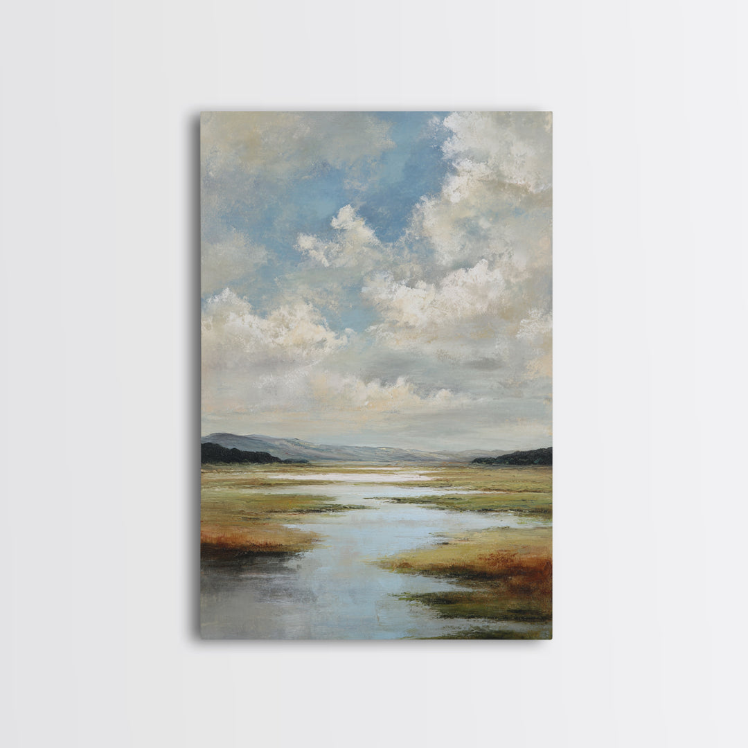 Modern Landscape with Expansive Calm Sky Framed Canvas Print, Living Room Art, Dopamine Decor, Living Room Decor, Living, LIR-2x3-83