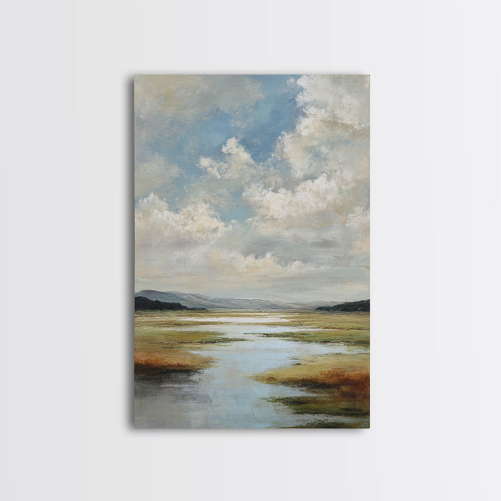 Modern Landscape with Expansive Calm Sky Framed Canvas Print, Living Room Art, Dopamine Decor, Living Room Decor, Living, LIR-2x3-83