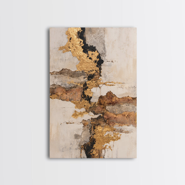Gold Accented Abstract Brushwork Framed Canvas Print, Living Room Art, Large Wall Art, Living Room Decor, Abstract Art, Living, LIR-2x3-94