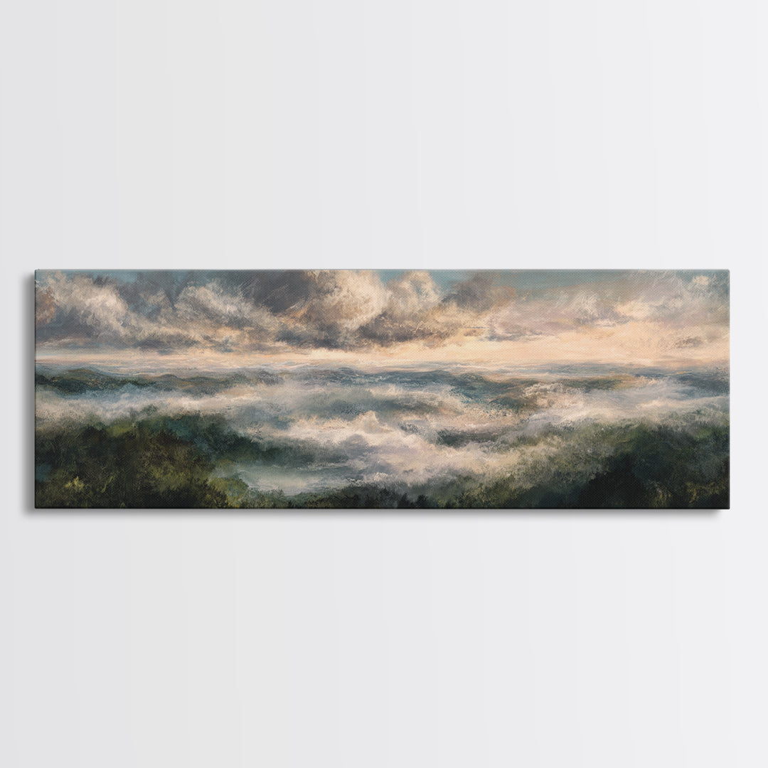 Large Cloudscape with Gentle Movement Canvas Print, Living Room Art, 3 Piece Wall Art, Living Room Decor, Watercolor Art, LIR-3x1-11