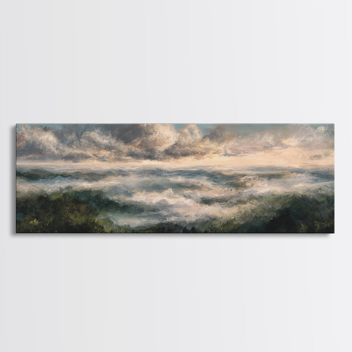 Large Cloudscape with Gentle Movement Canvas Print, Living Room Art, 3 Piece Wall Art, Living Room Decor, Watercolor Art, LIR-3x1-11