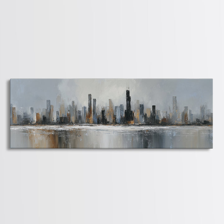 Modern City Skyline Canvas Print, Living Room Art, Digital Wall Art, Living Room Decor, Fine Art, Living, Oversized Wall Art, LIR-3x1-38