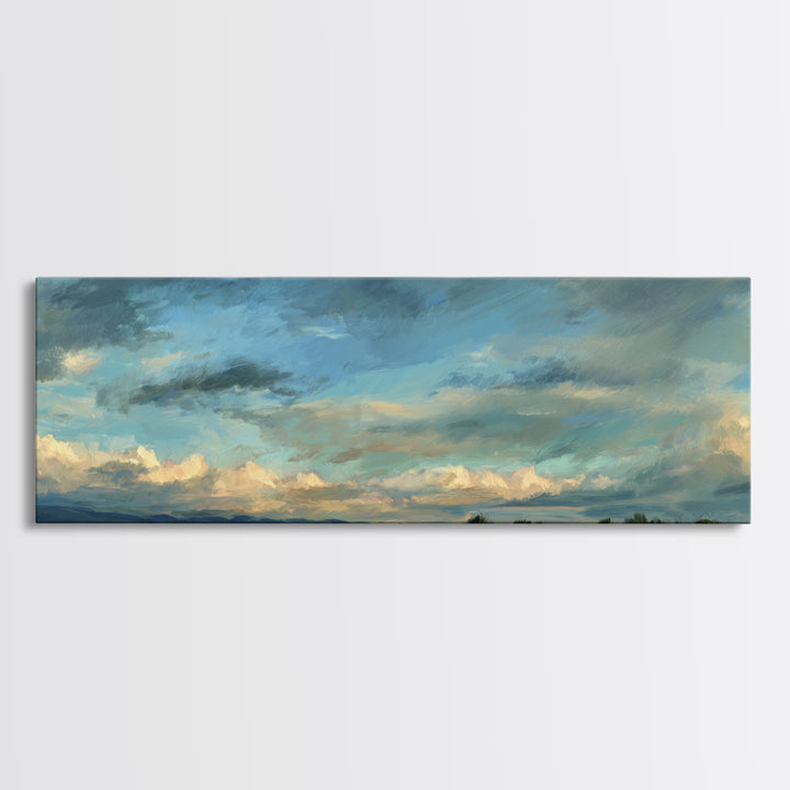 Modern Landscape with Expansive Calm Sky Canvas Print, Living Room Art, Art Print, Living Room Decor, Watercolor Art, Living, LIR-3x1-43