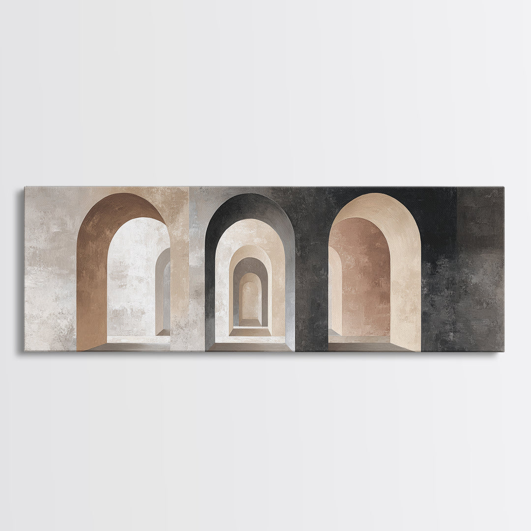 Black and White Architectural Arch Composition Framed Canvas Print, Living Room Art, Home, Living Room Decor, Oil Painting, LIR-3x1-47