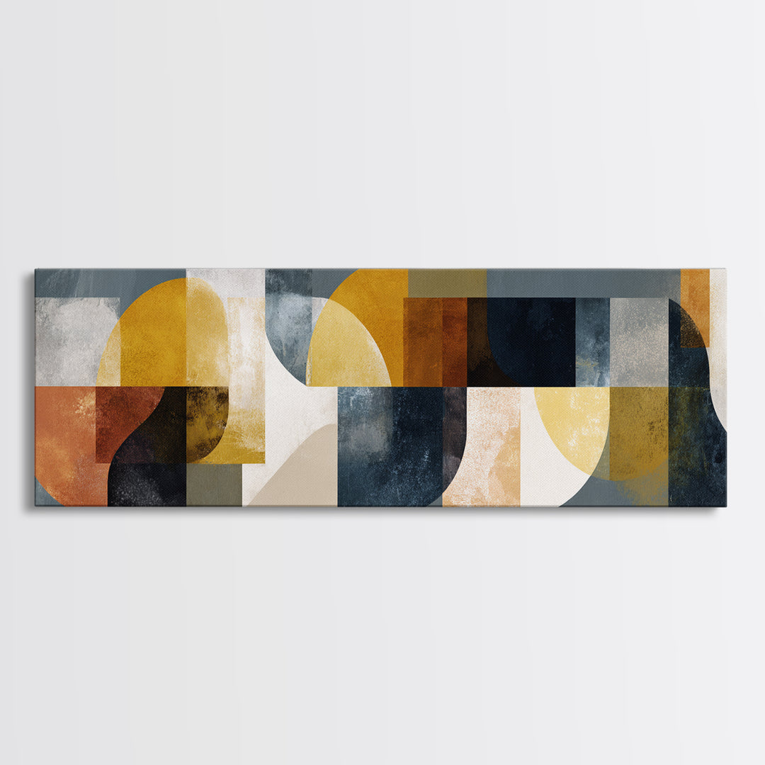 Mid Century Geometric Artwork Canvas Print, Living Room Art, Textured Painting, Living Room Decor, Abstract Art, Living, LIR-3x1-48