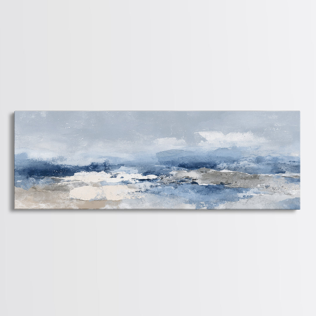 Coastal Aerial Shoreline Framed Canvas Print, Living Room Art, Printable, Living Room Decor, Oil Painting, Living, LIR-3x1-51